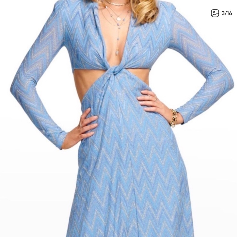 Ramy Brook Celeste Chevron Blue Zigzag Pattern Dress
